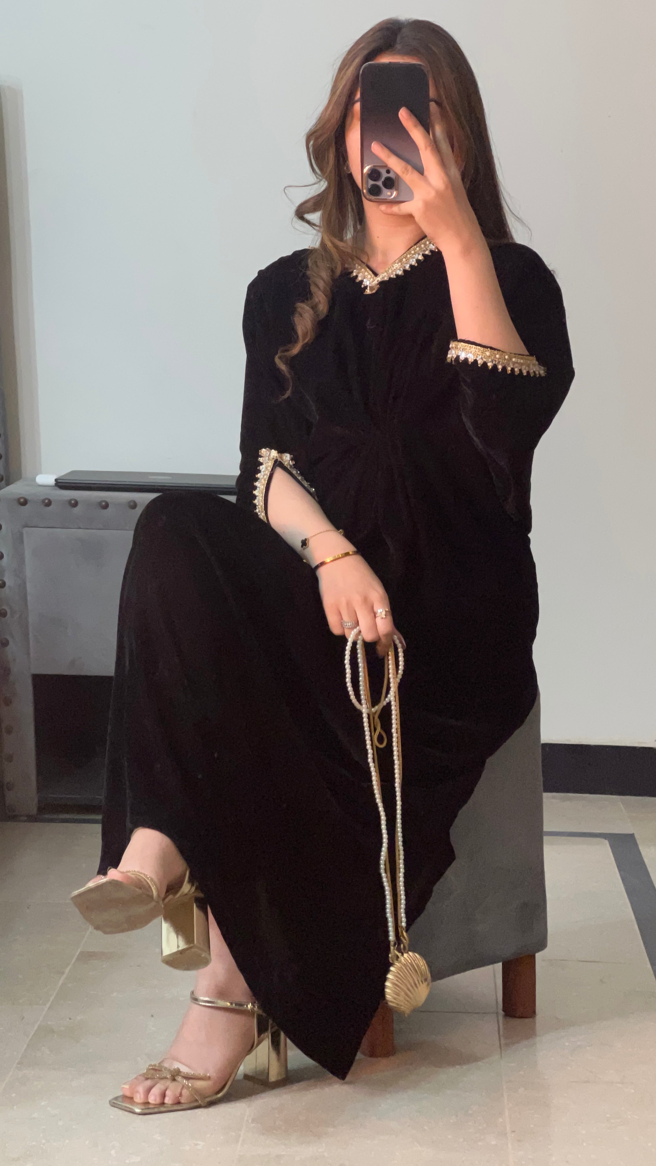 Embroidered Velvet Kaftan
