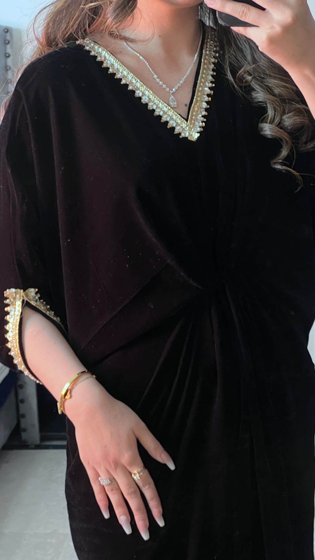 Embroidered Velvet Black Kaftan