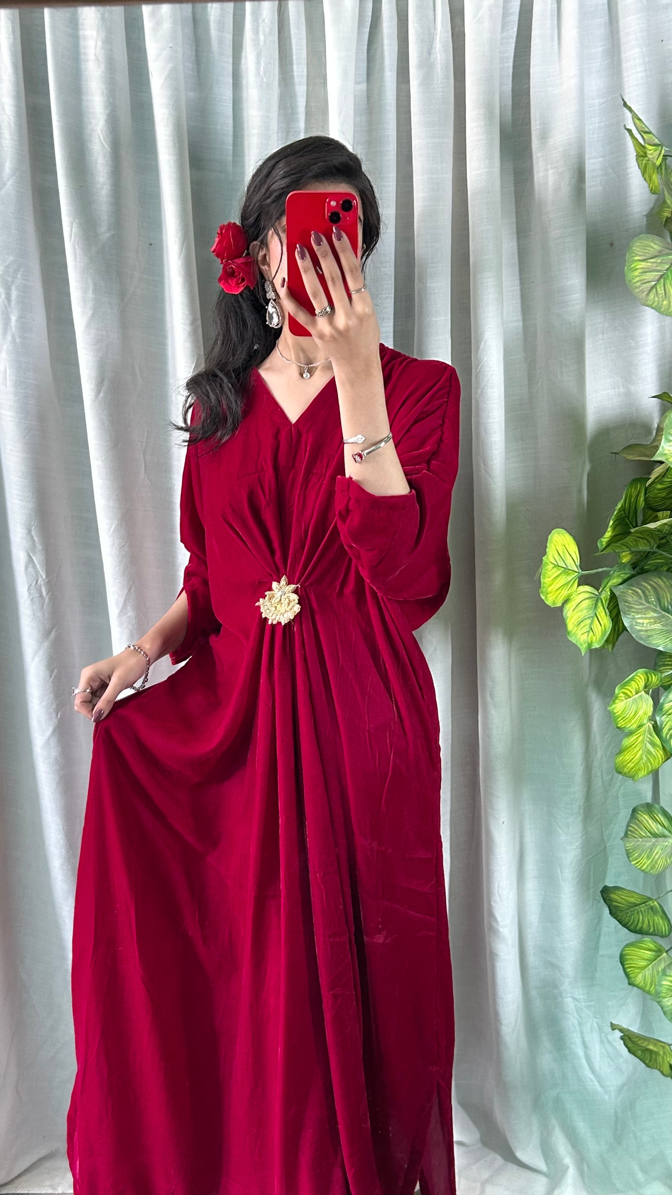 Velvet Fuchsia Pink Kaftan