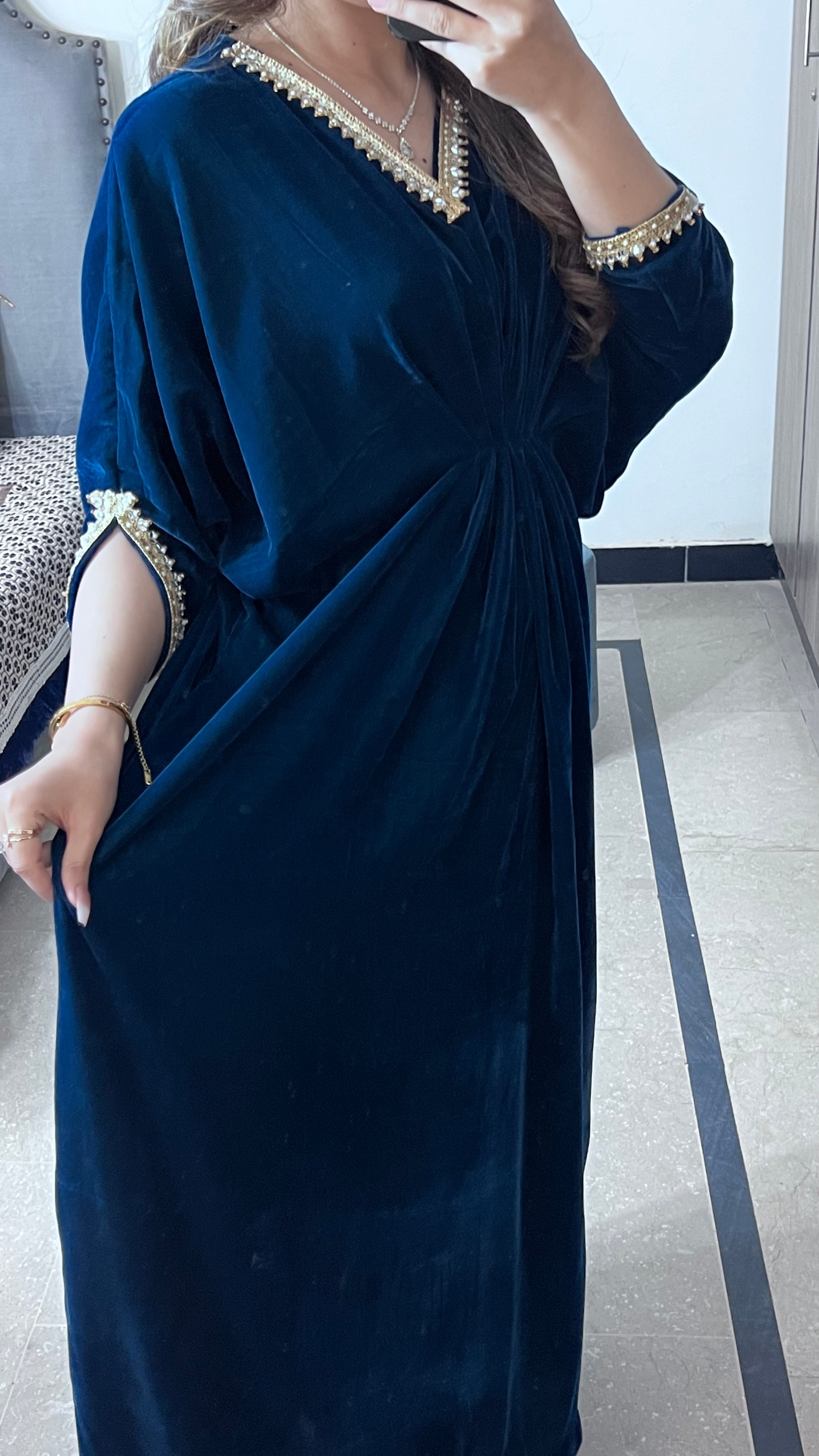 Embroidered Velvet Kaftan