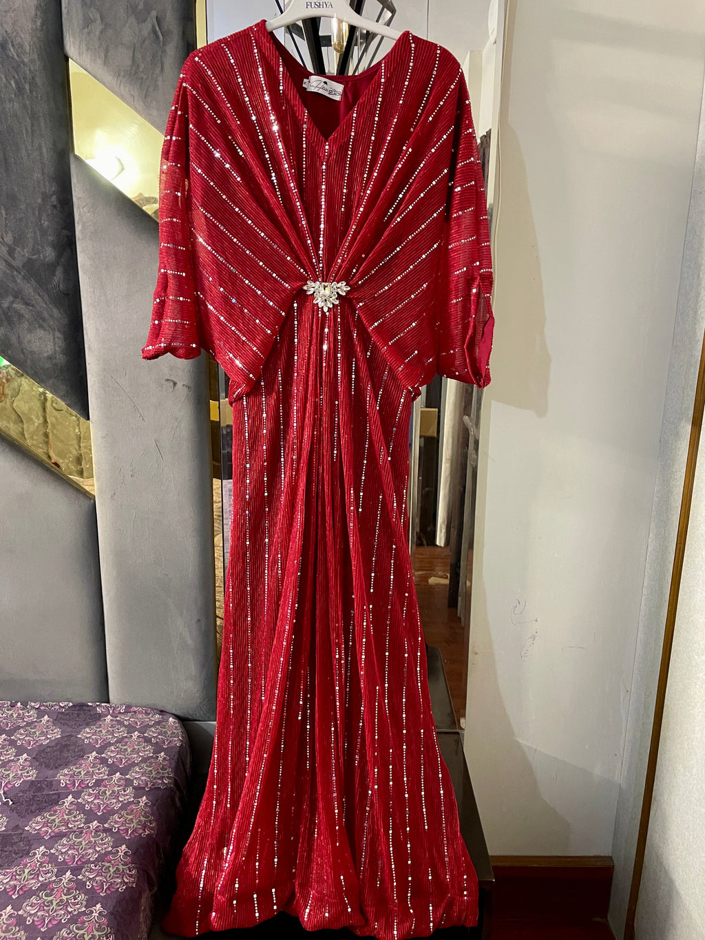 Red Moonlight Sequins Kaftan