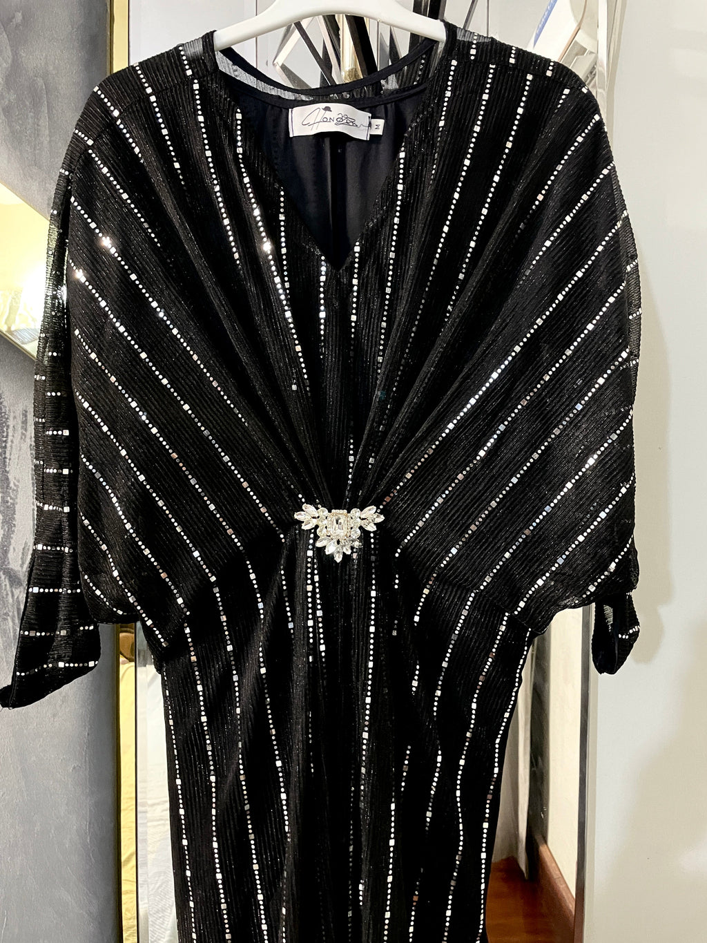 Black with Silver Moonlight Sequins Kaftan