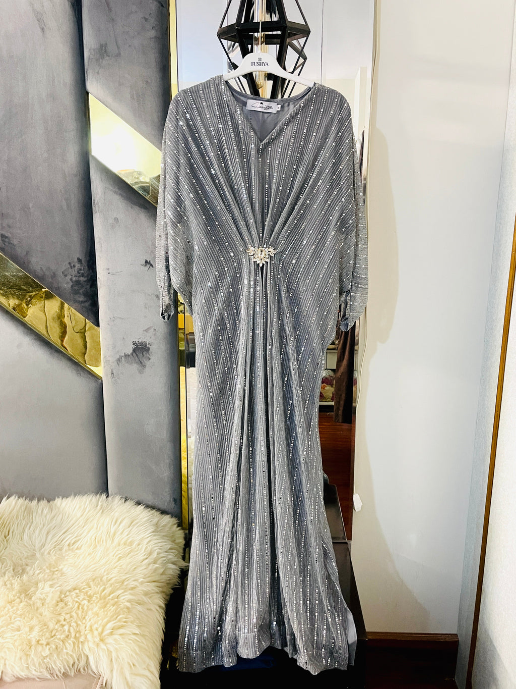 Grey Moonlight Sequins Kaftan