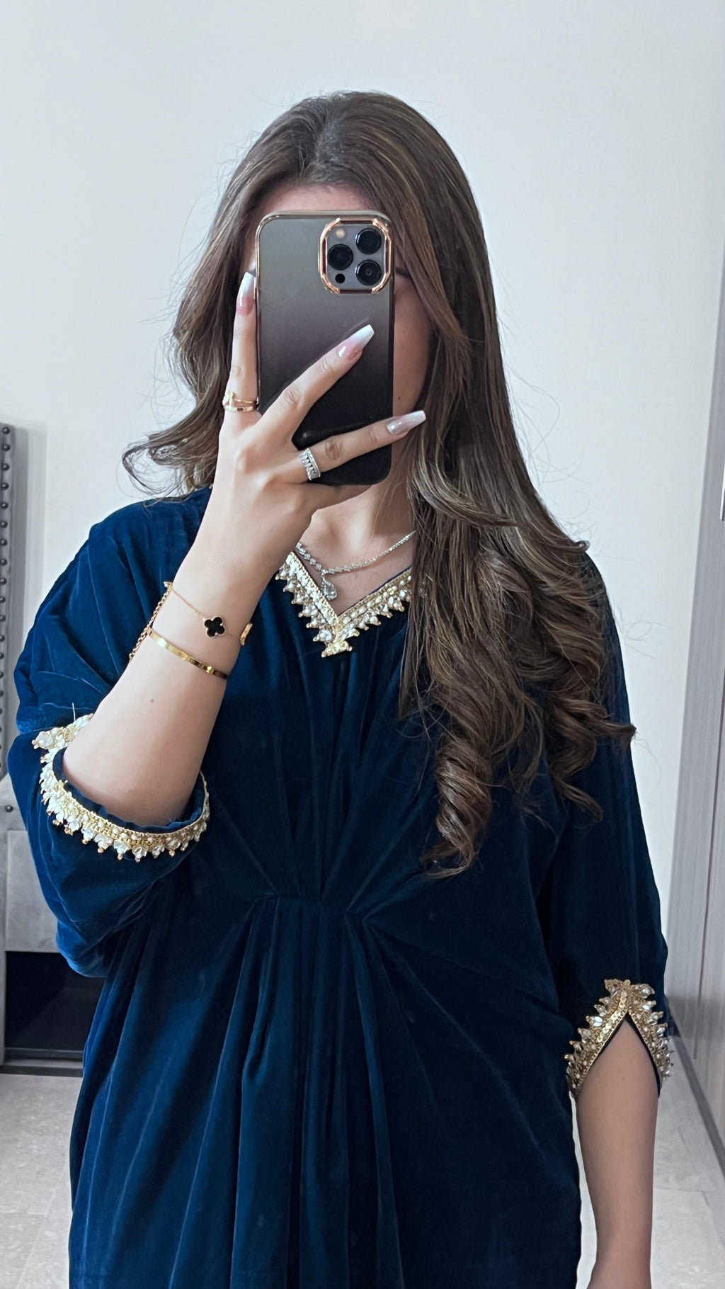Embroidered Velvet Zinc Blue Kaftan