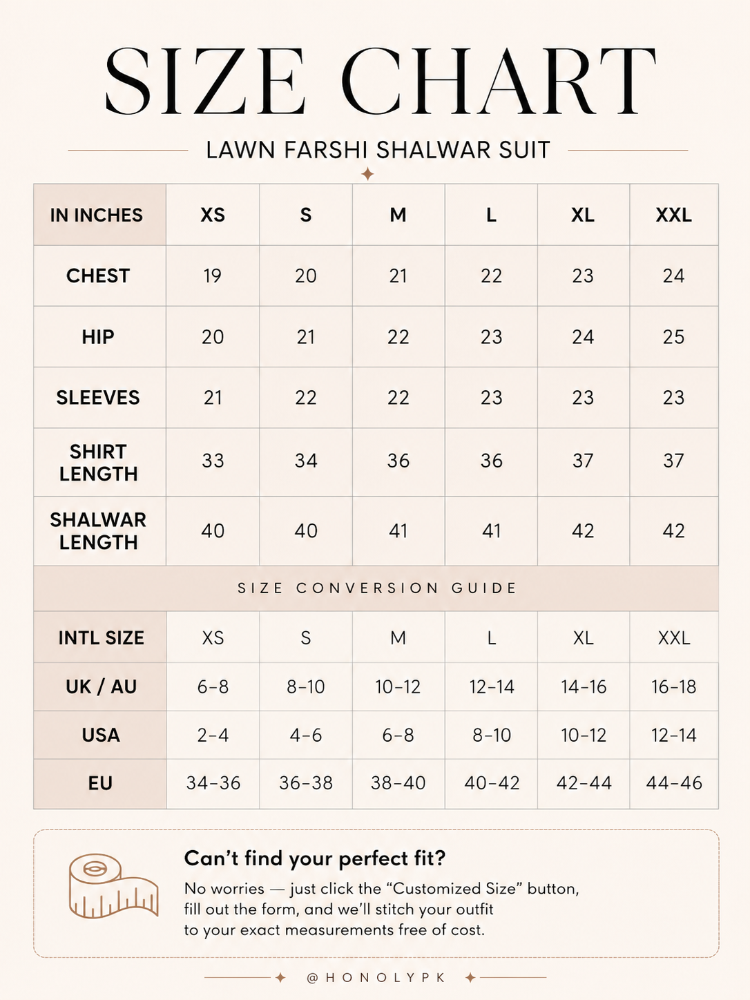 Guldaan Size Chart