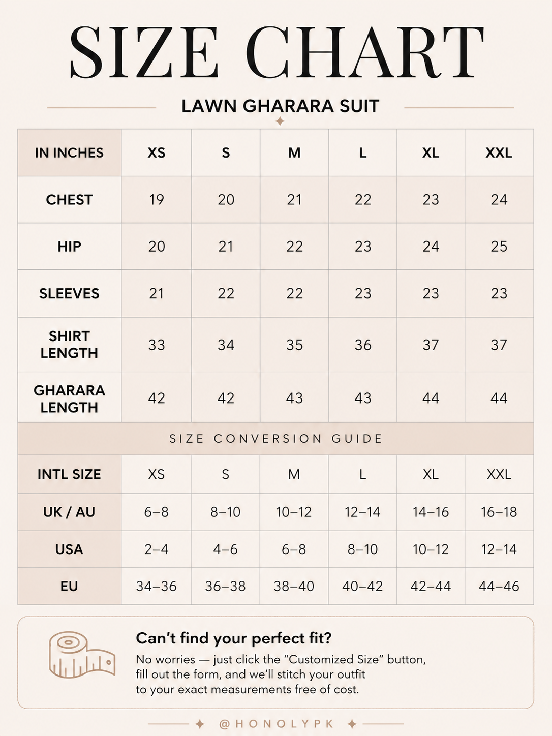 Gul Neelam Size Chart