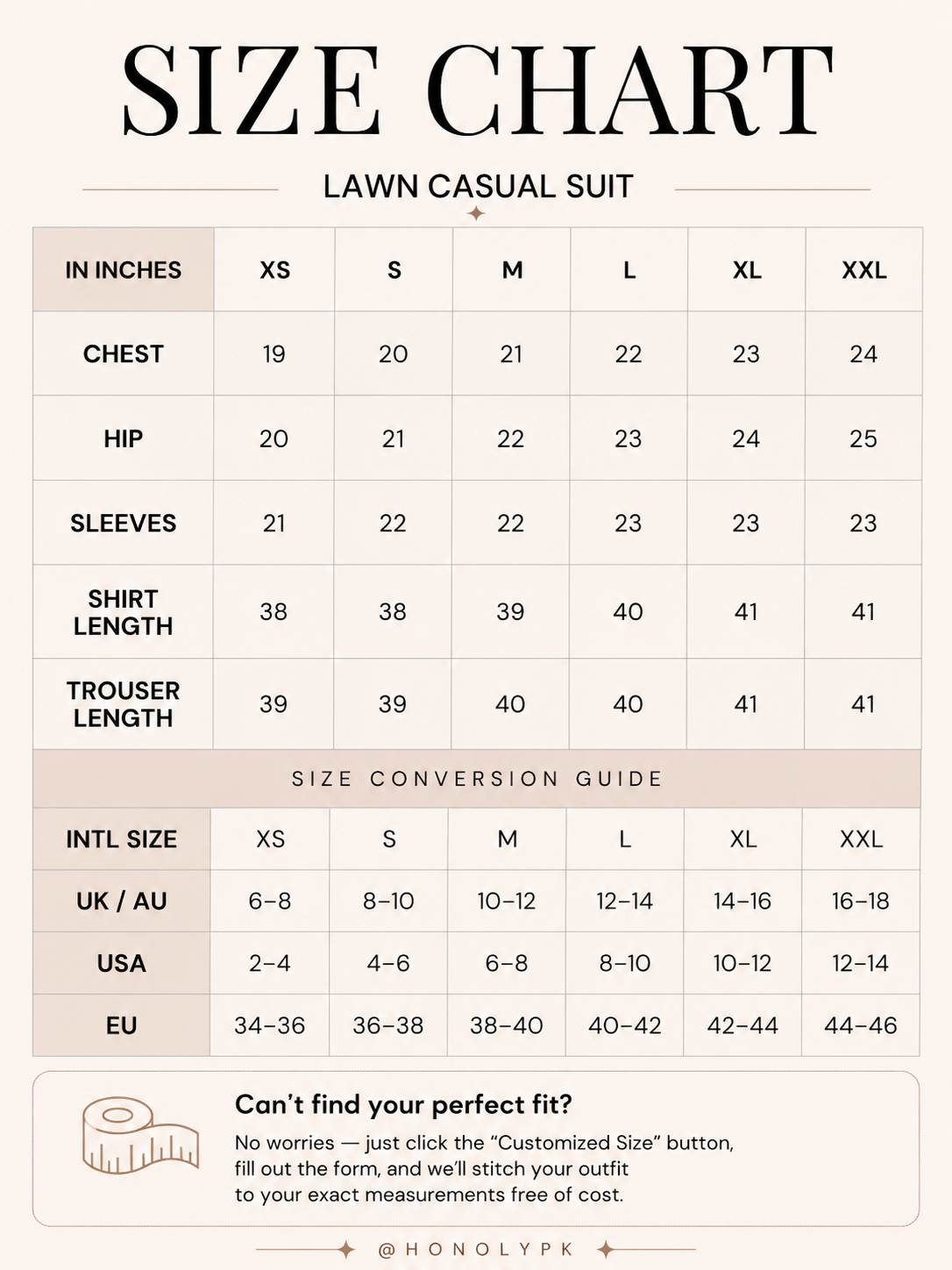 Baharé Naz Size Chart