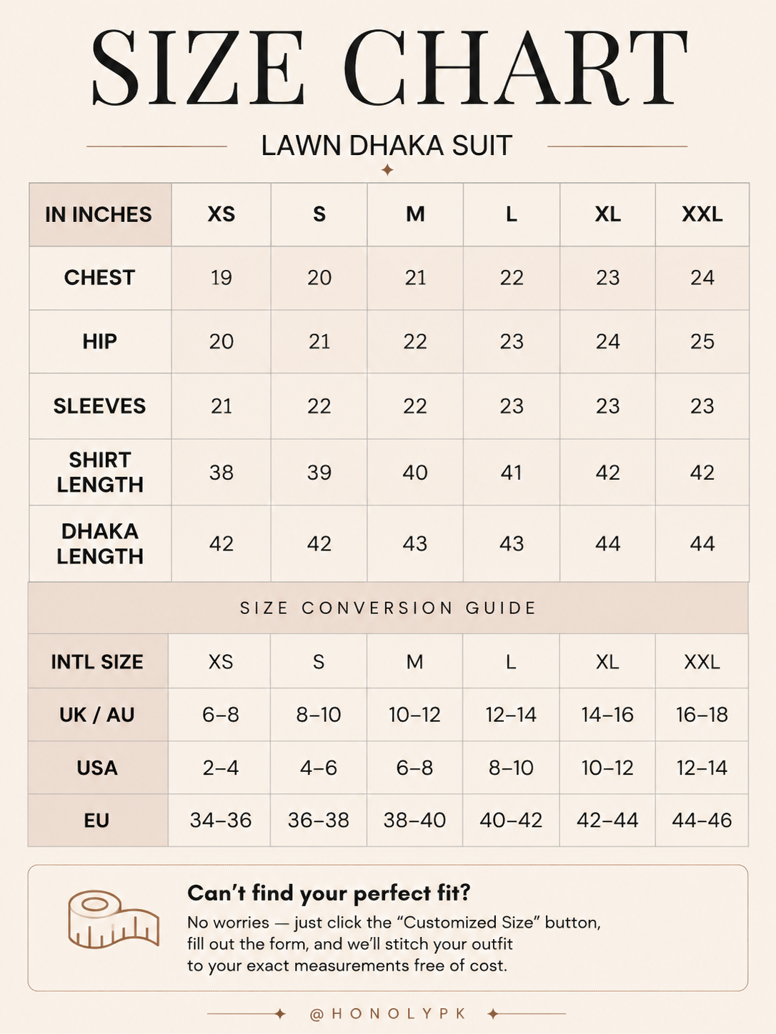 Mahé Gul Size Chart