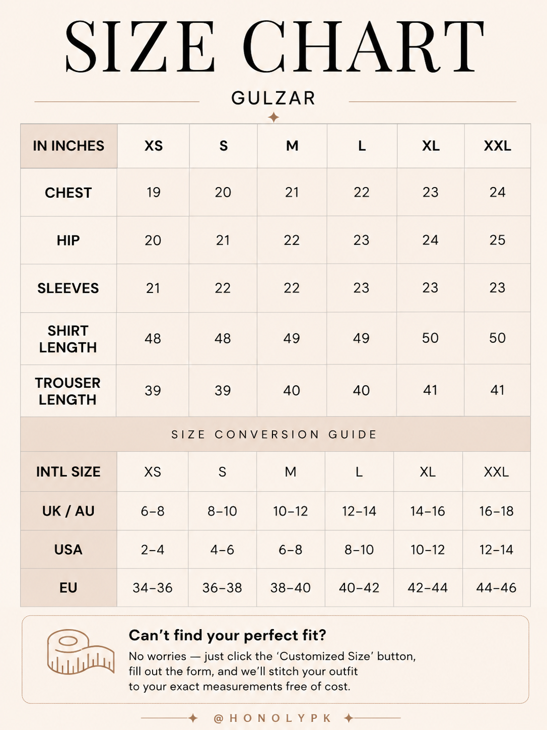 Rumi Size Chart
