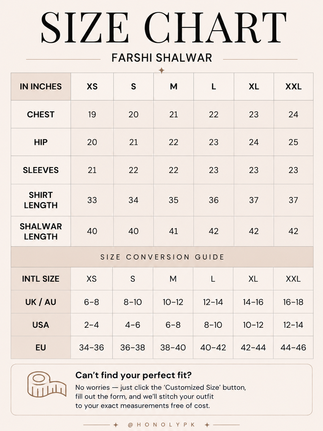 Rangrez - 9 Colors Size Chart