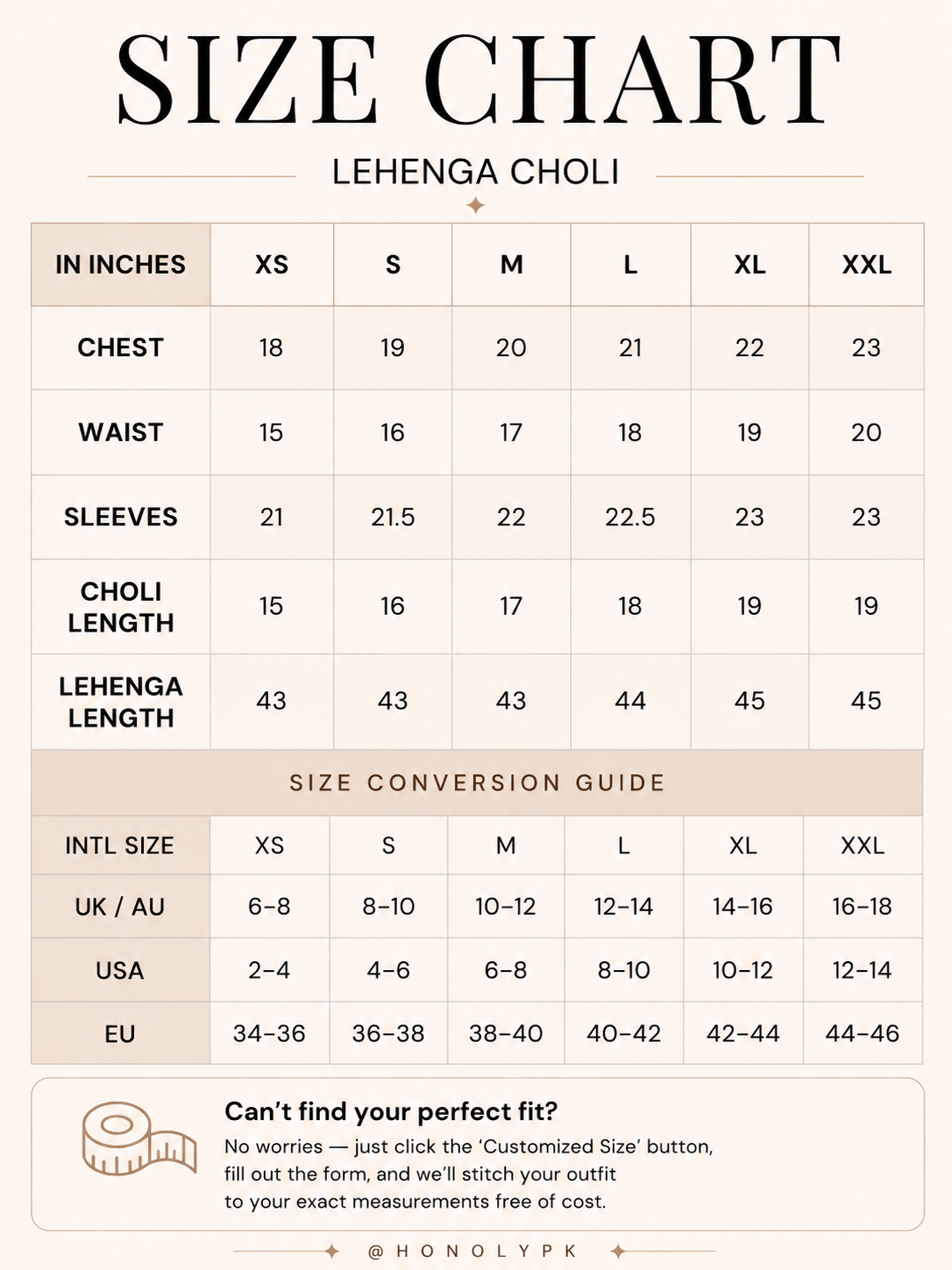 Mahpari - Beige Size Chart