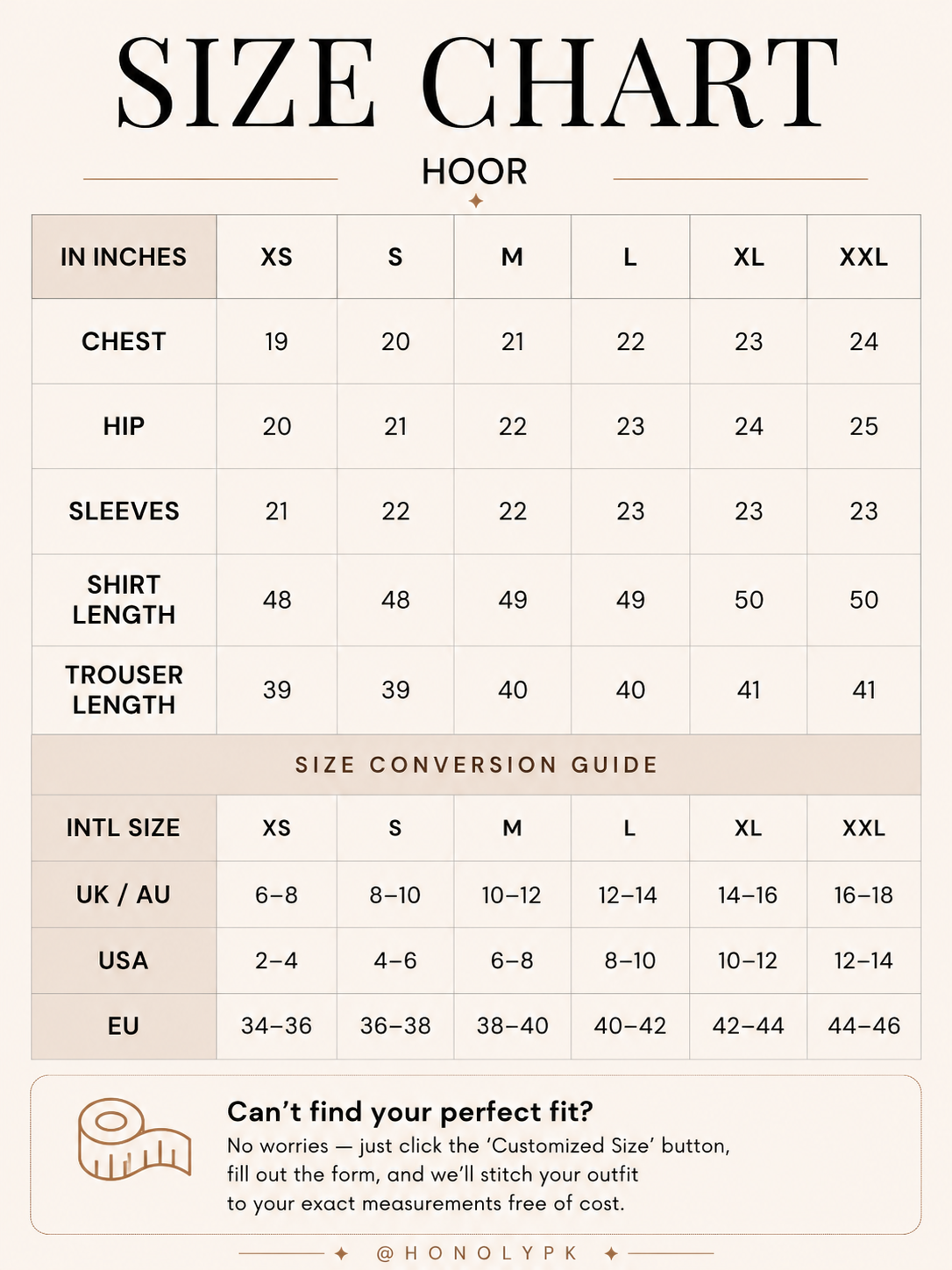 Hoor Size Chart