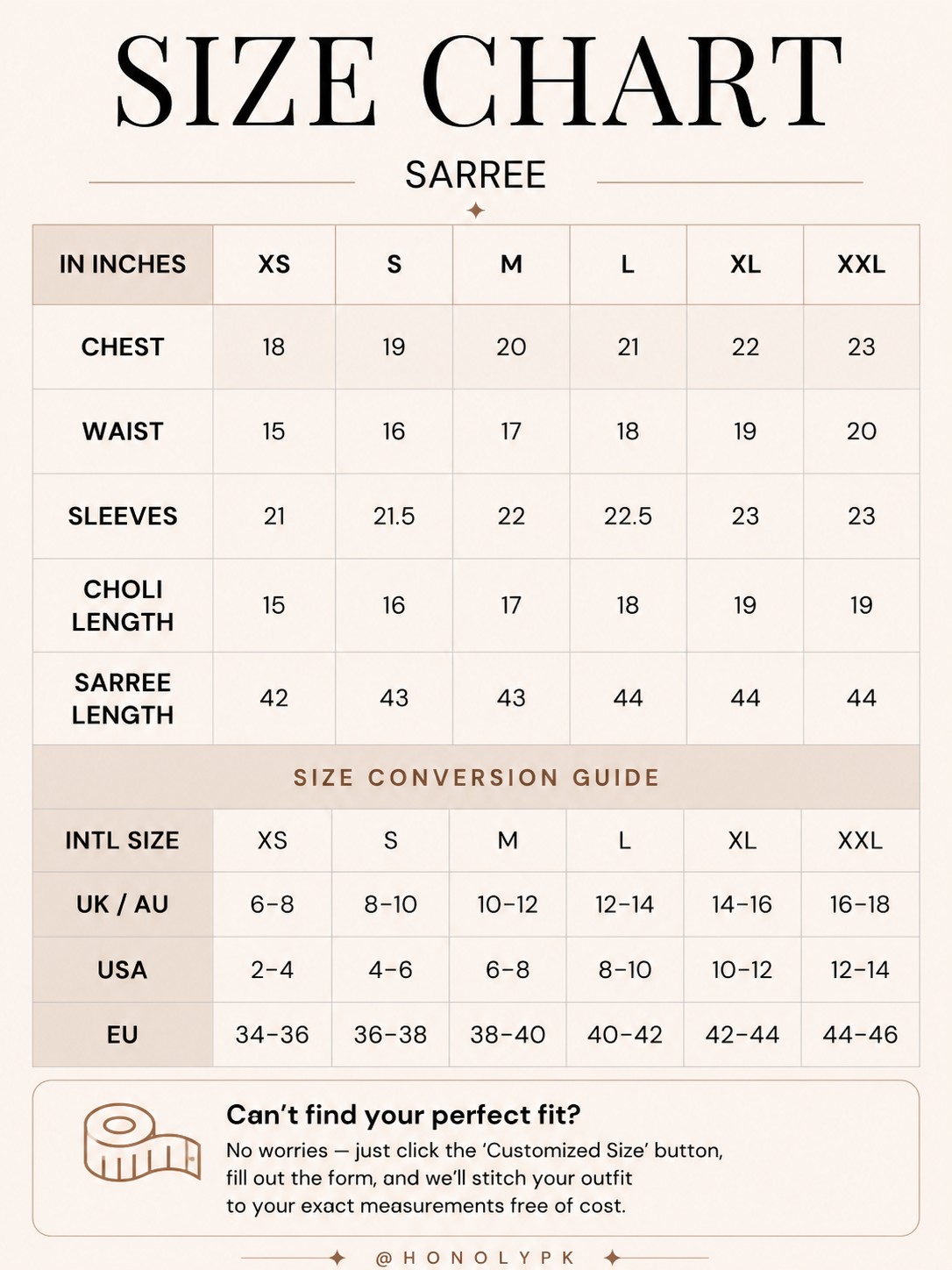 Mahroo Size Chart