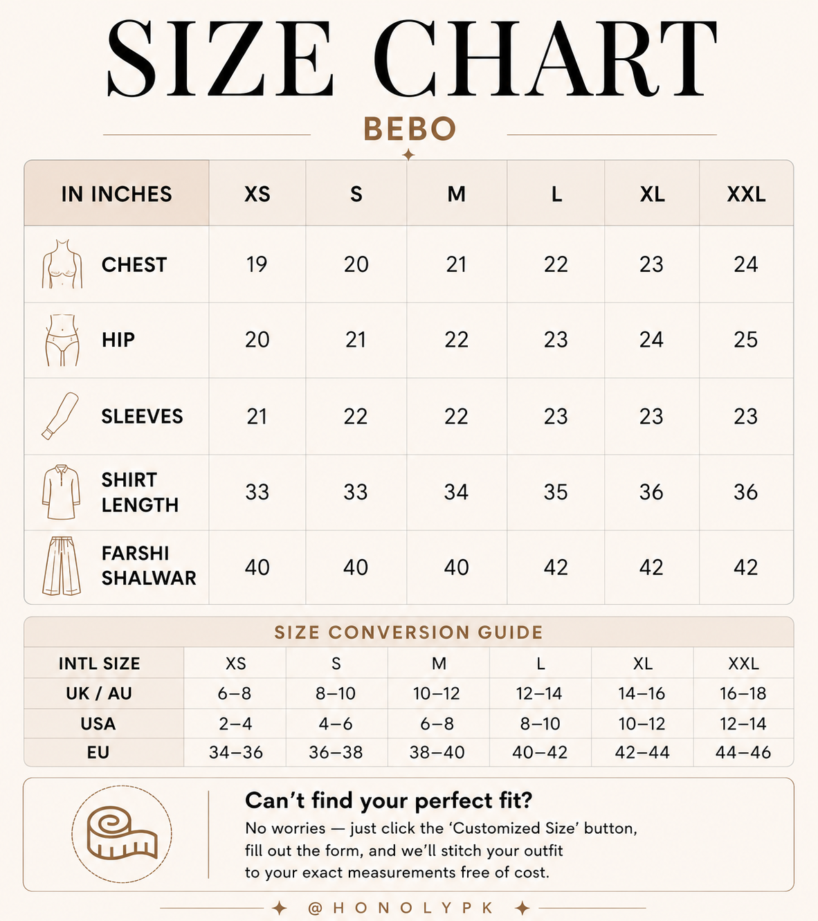 Bebo - Brown Size Chart