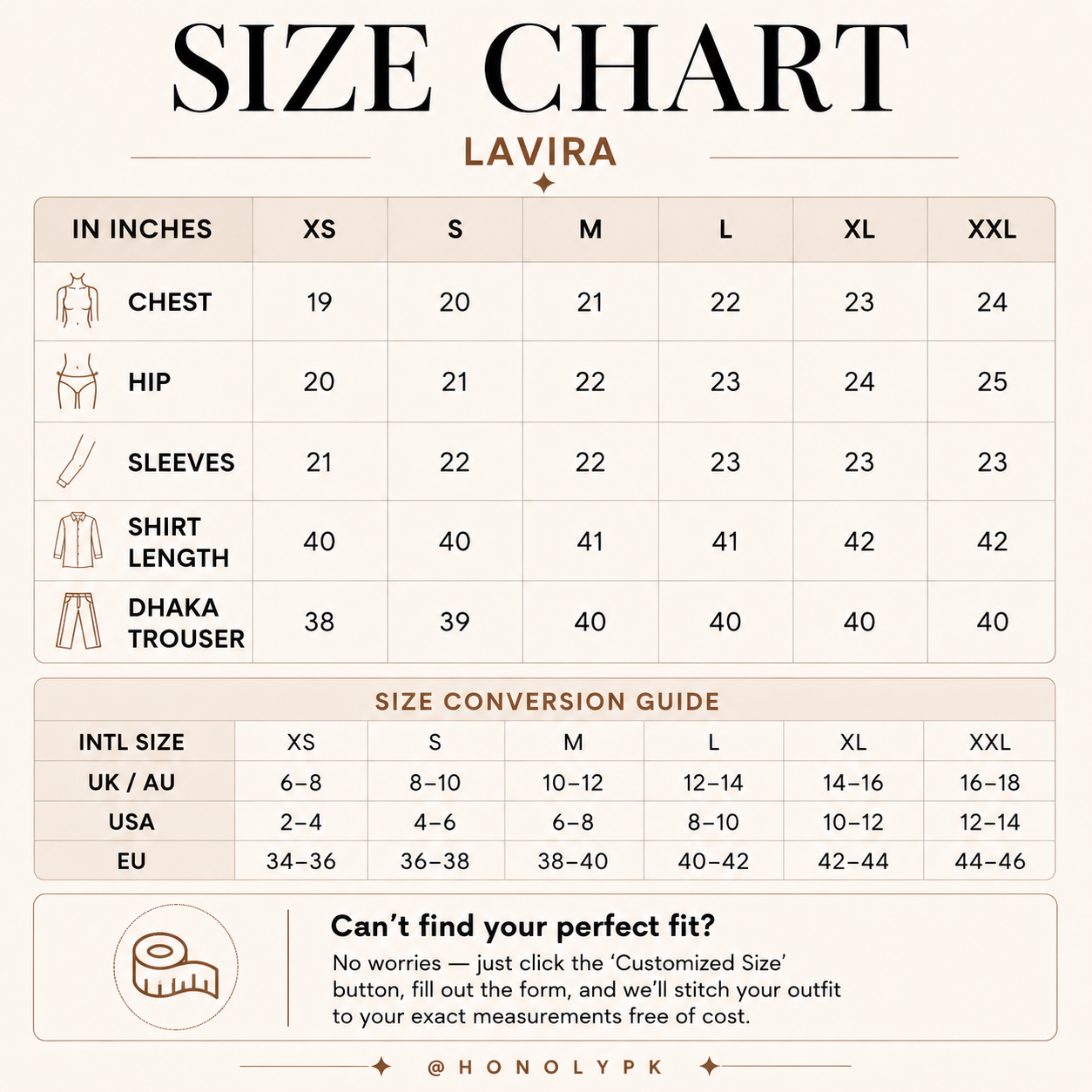 Lavira Size Chart