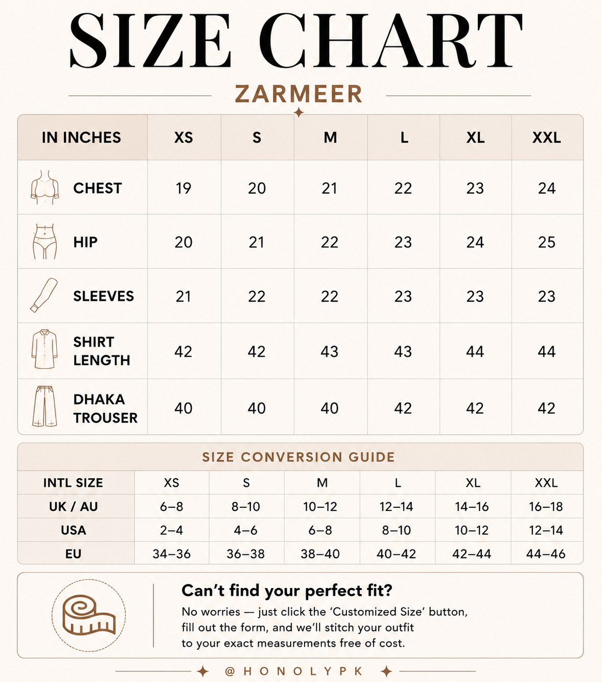 Zarmeer Size Chart