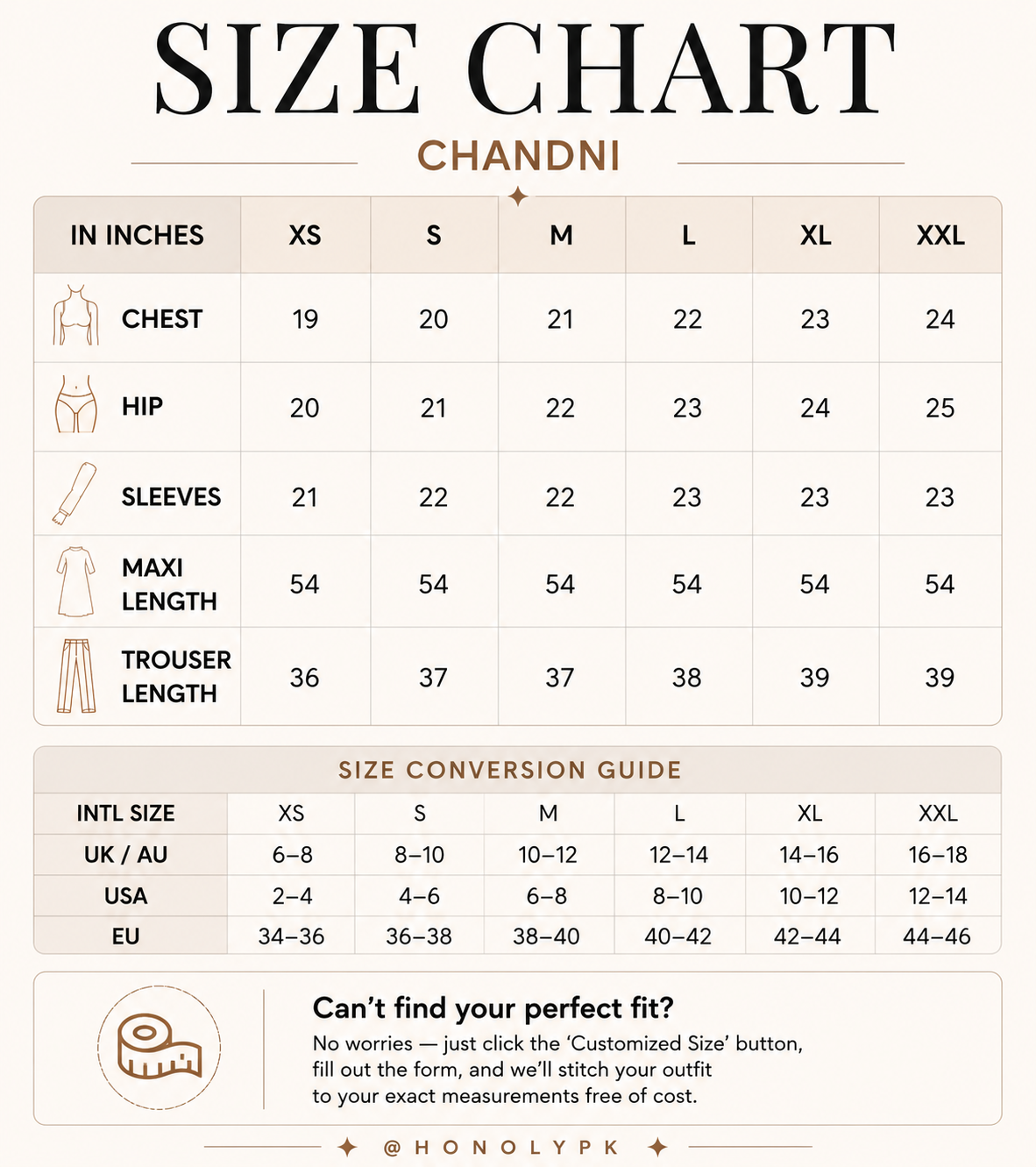 Chandni Size Chart