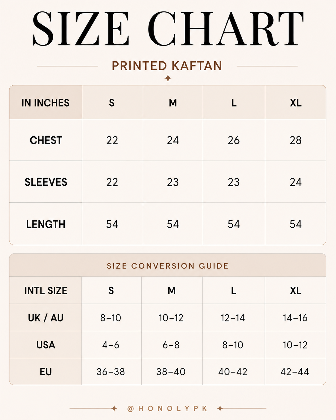 Aurelle Size Chart
