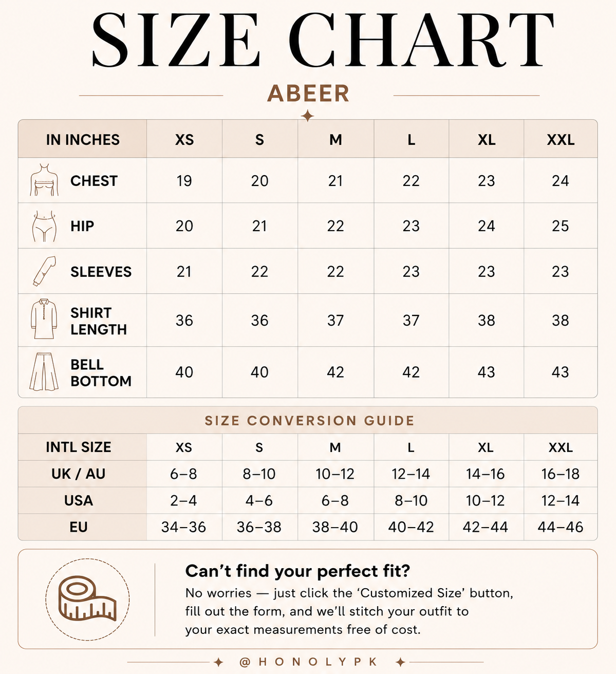 Abeer Size Chart