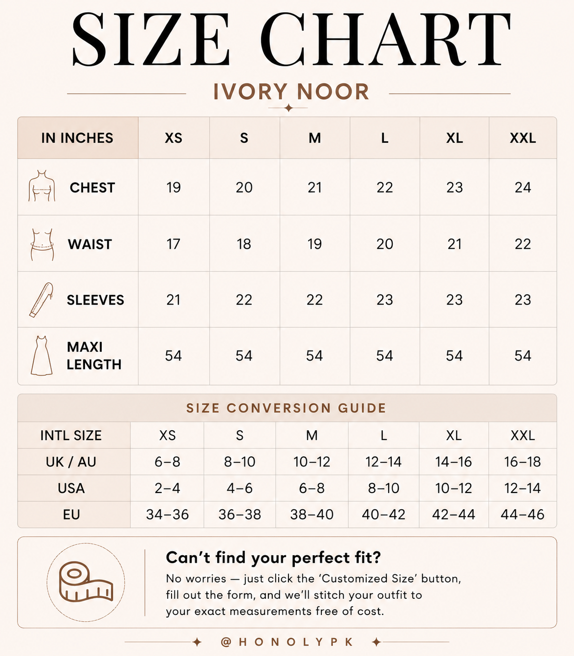 Parizay Size Chart