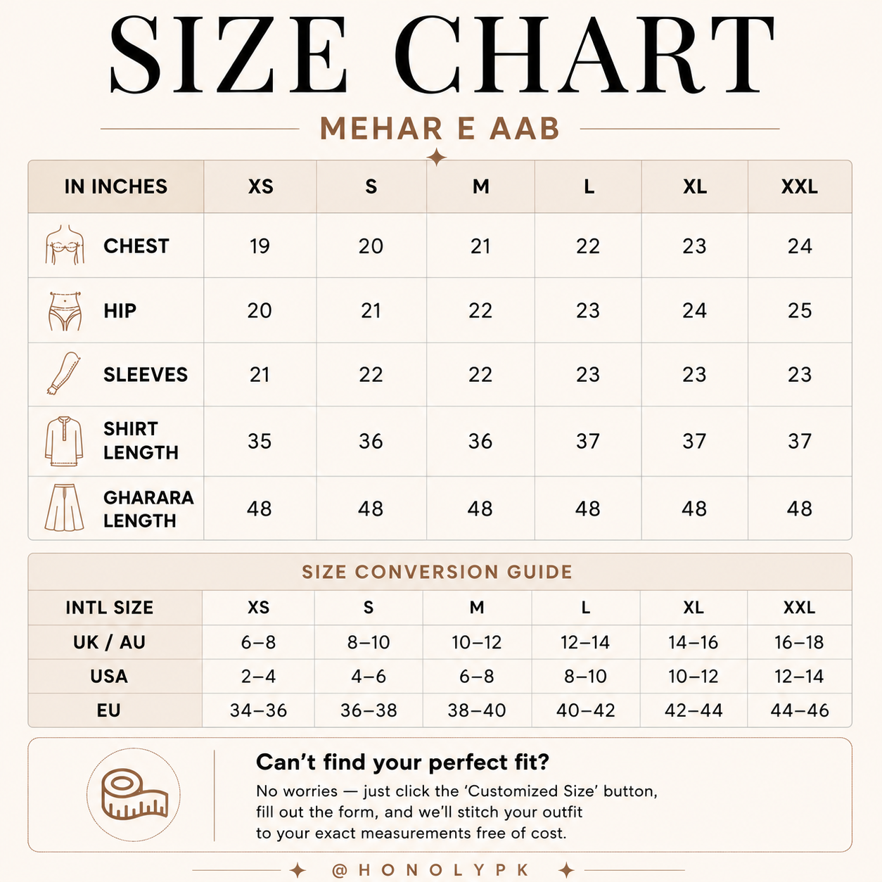 Mehar e Aab Size Chart