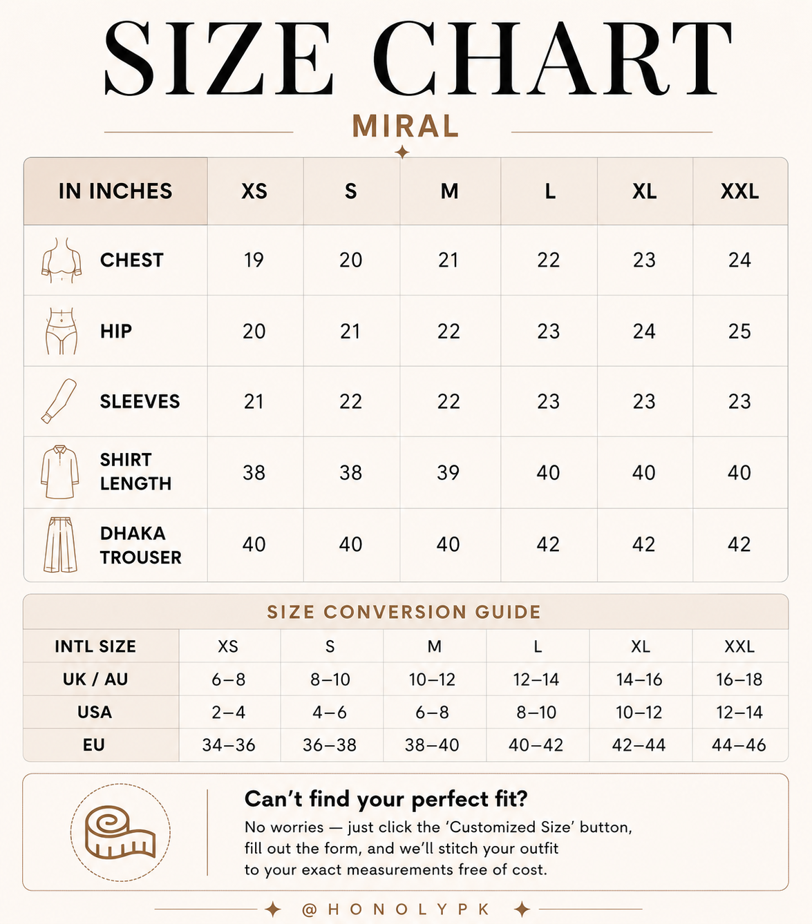 Miral Size Chart