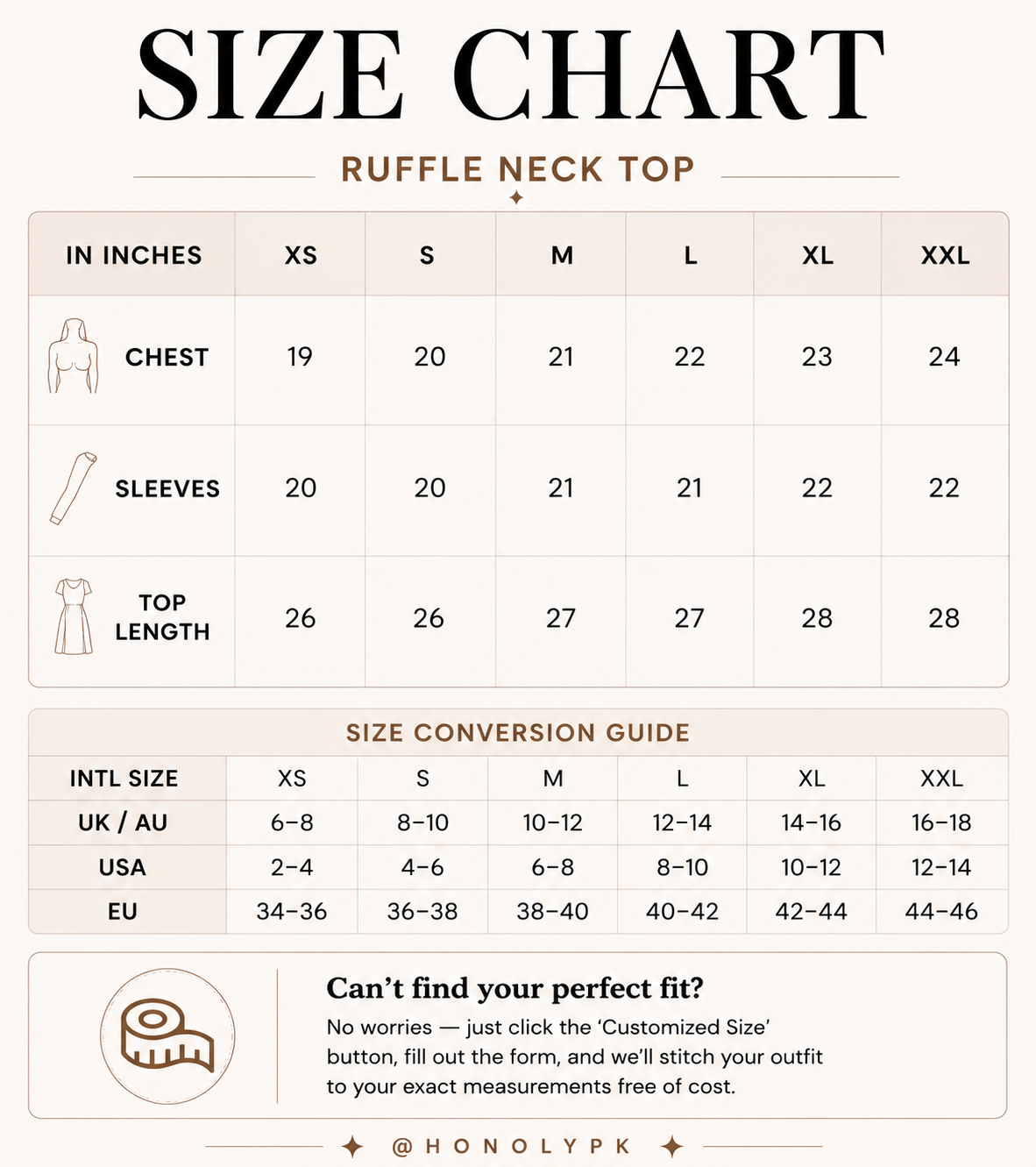 Silk Frill Style Top Size Chart