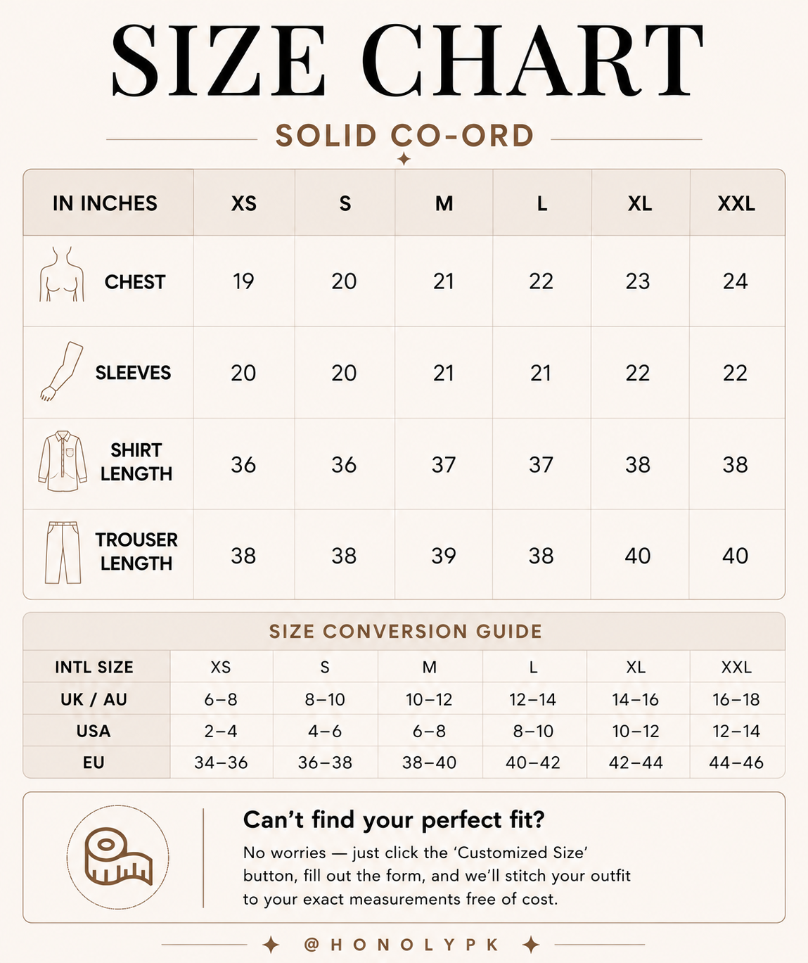 Green Button Down Crepe Solid Co-Ord Set Size Chart