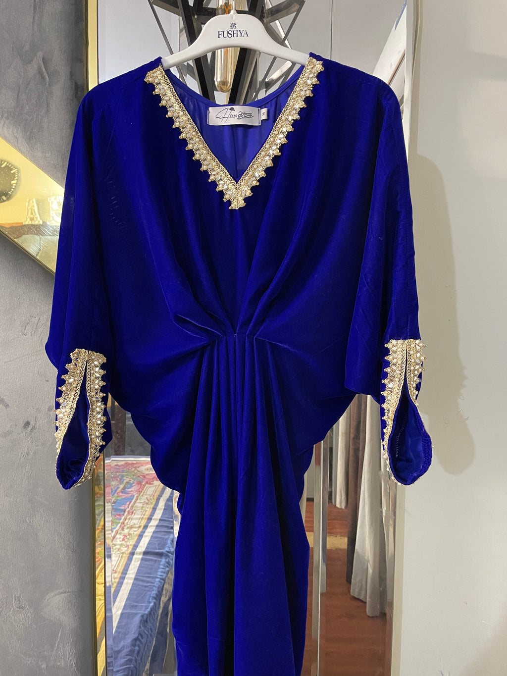 Embroidered Velvet Royal Blue Kaftan