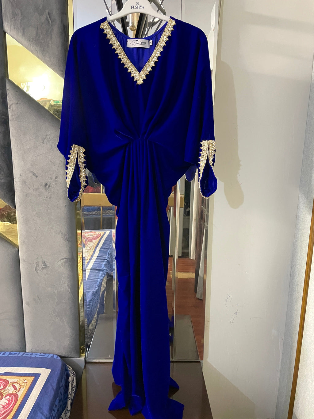 Embroidered Velvet Royal Blue Kaftan