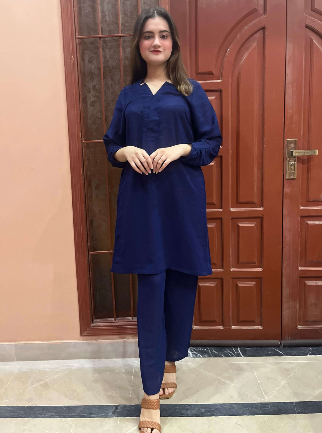 Navy Blue Crepe Solid Co-Ord