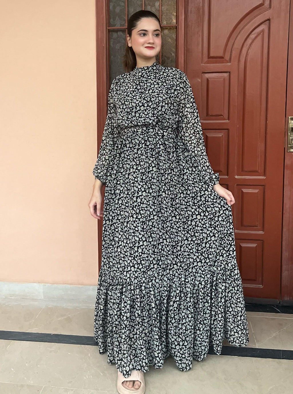Black Chiffon Floral Maxi