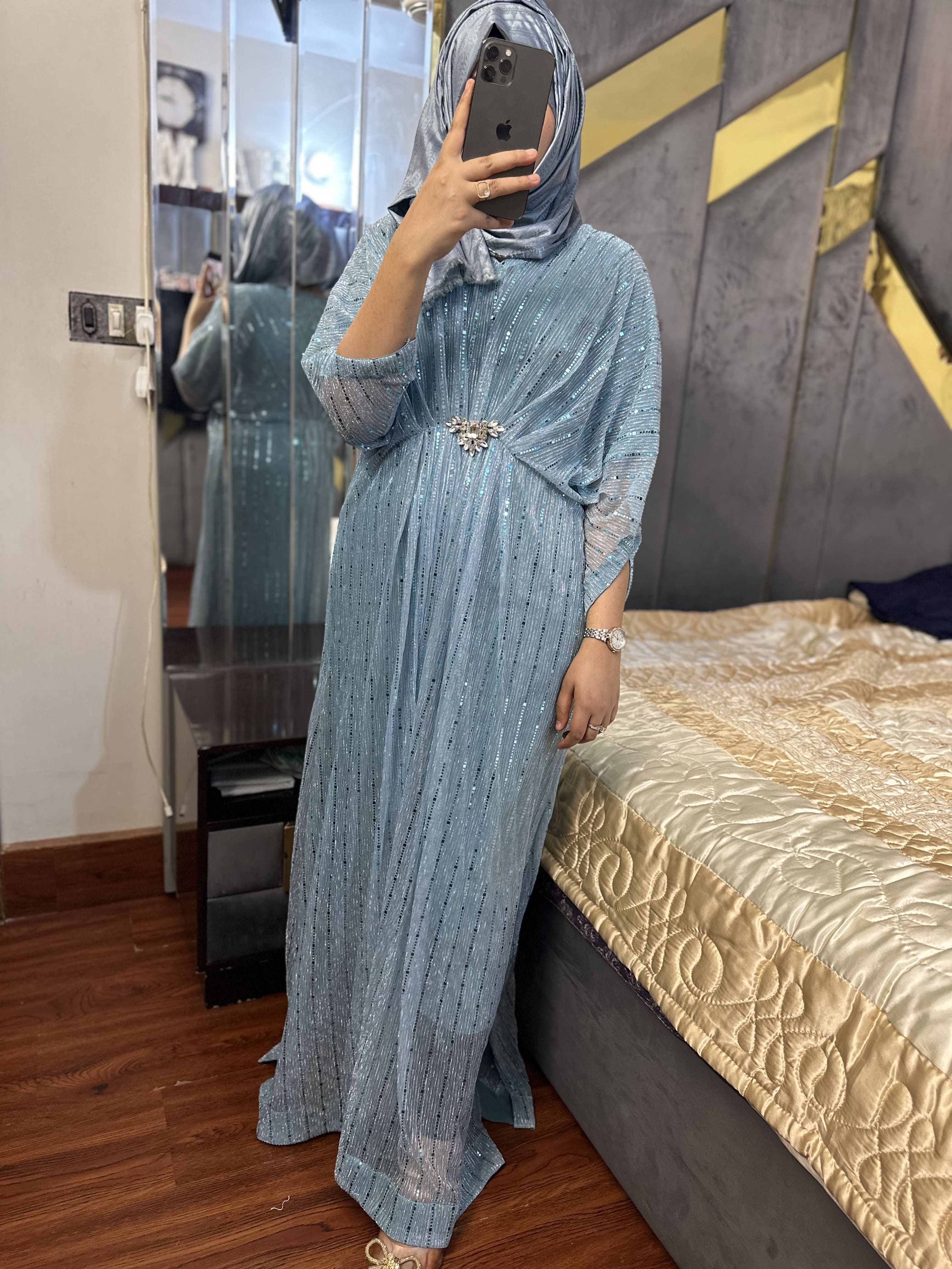 Ice Blue Moonlight Sequins Kaftan