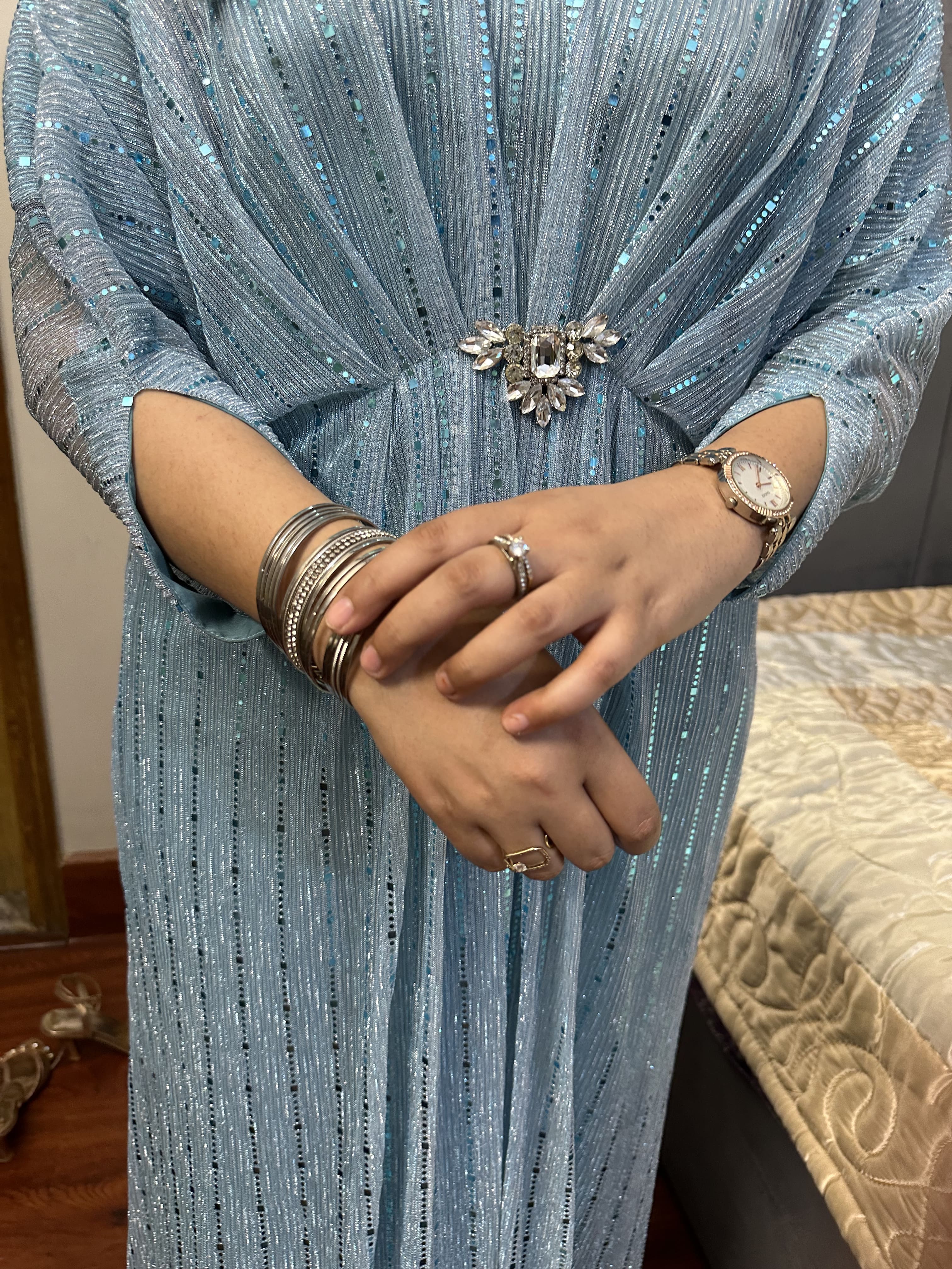 Ice Blue Moonlight Sequins Kaftan