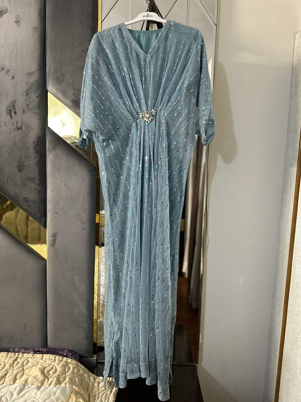 Ice Blue Moonlight Sequins Kaftan