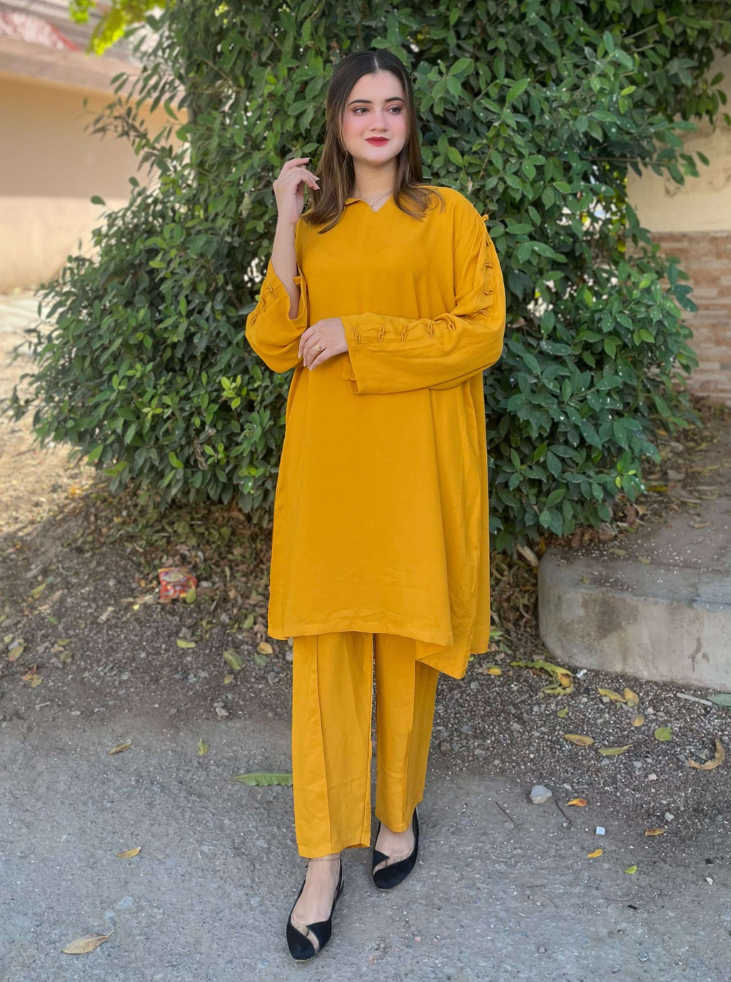 Mustard Crepe Solid Co-Ord Set
