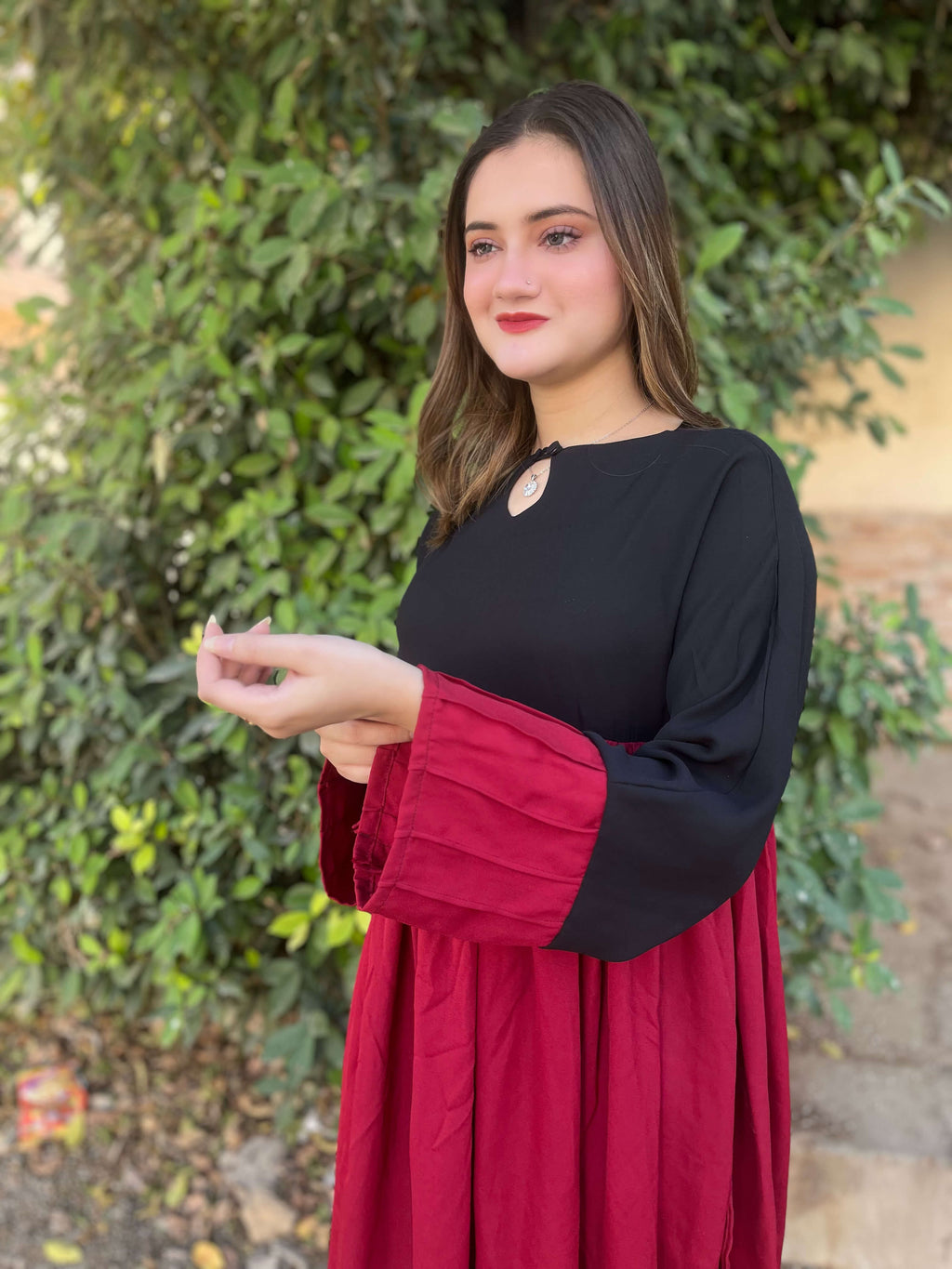 Black & Maroon Crepe Solid Co-Ord Set