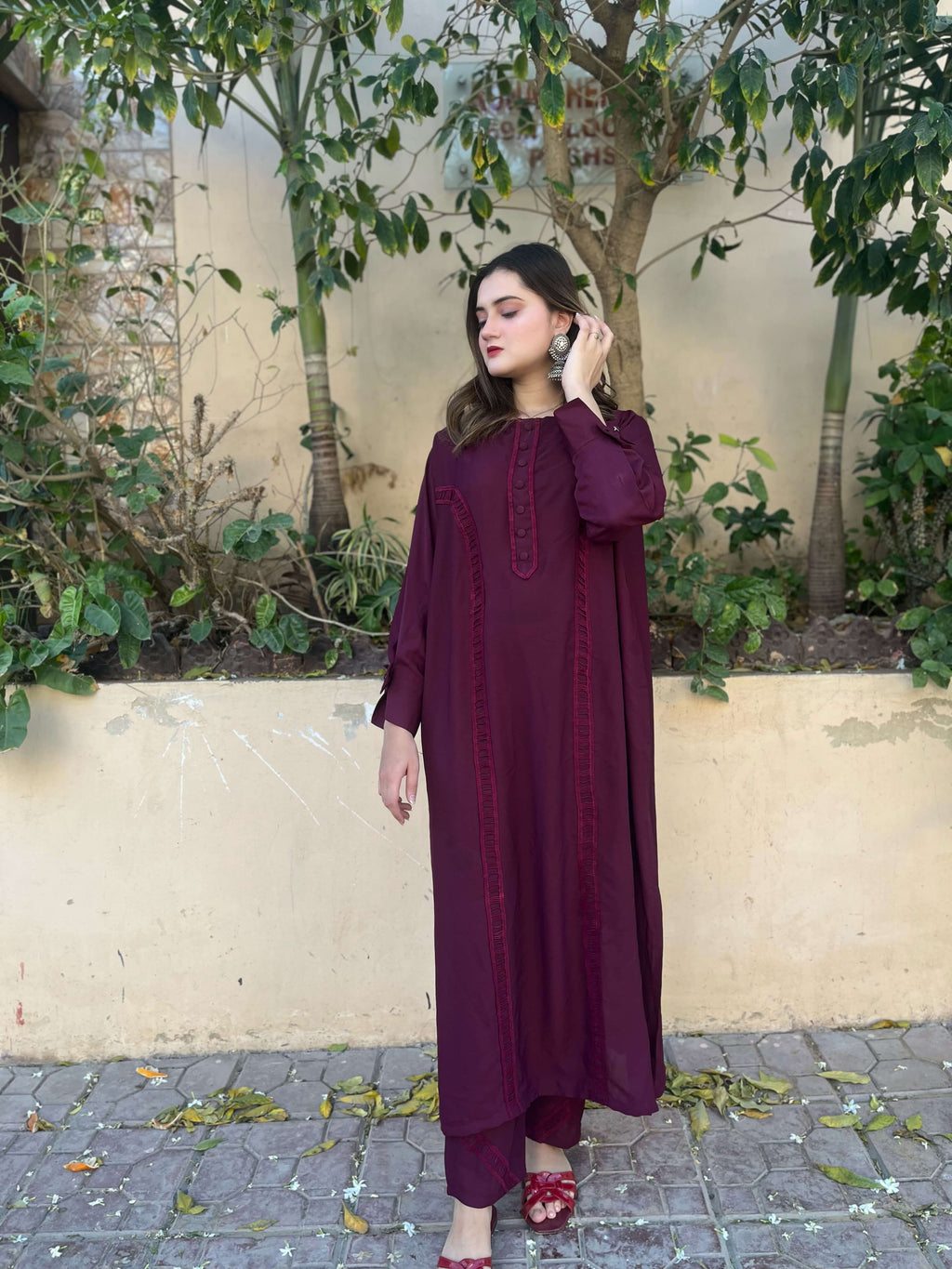 Burgundy Crepe Solid Co-Ord Set