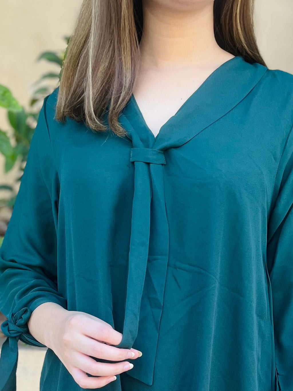 Green Knot Style Crepe Solid Co-Ord Set