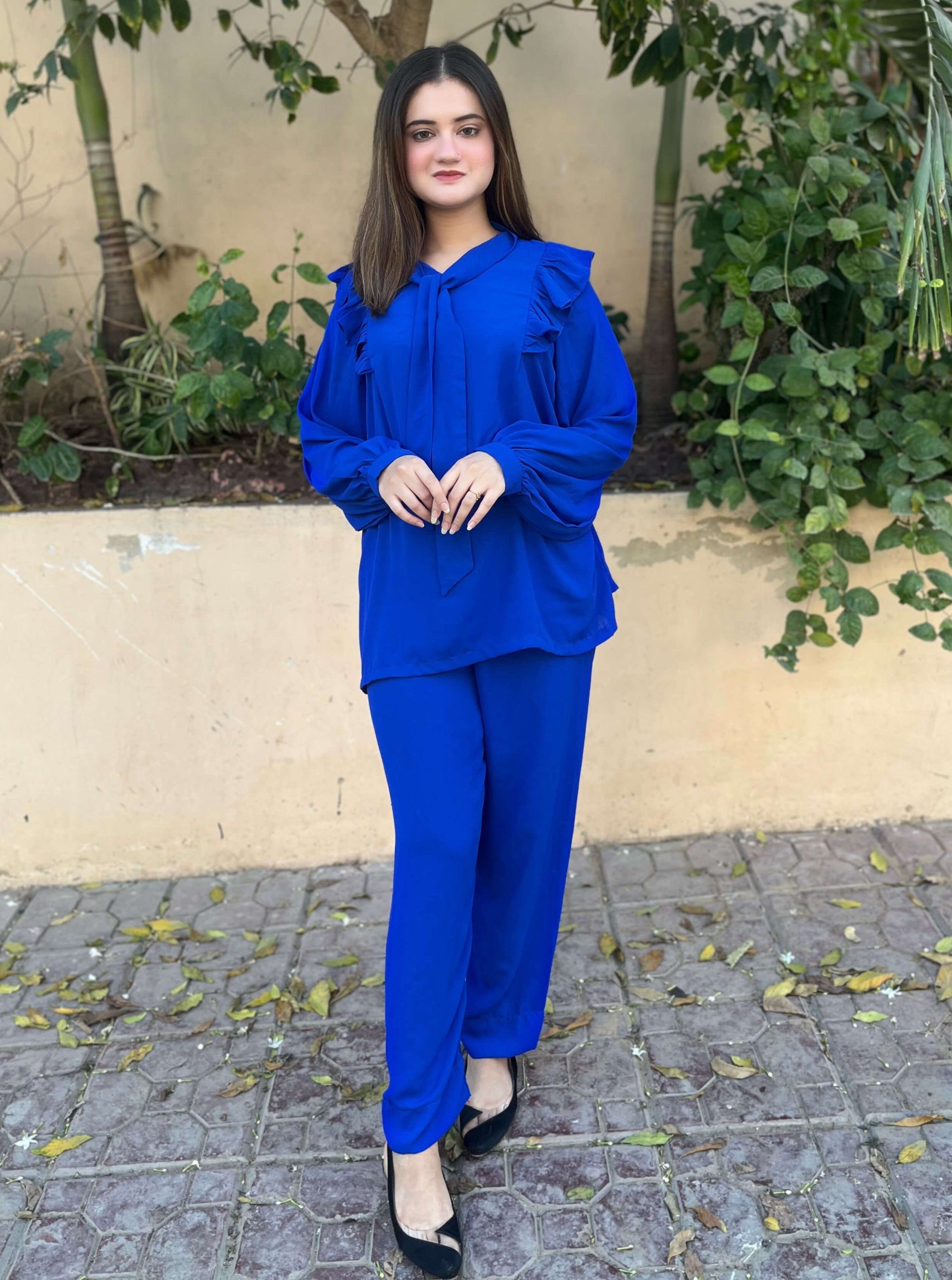 Royal Blue Crepe Solid Co-Ord Set
