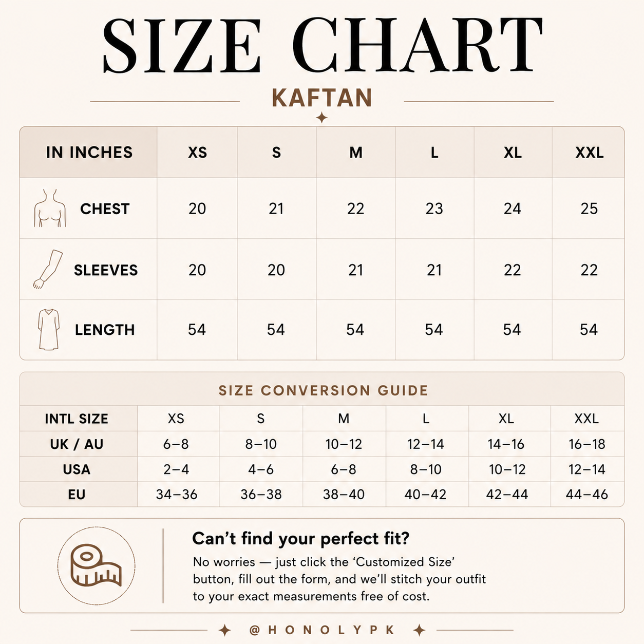 Lumora - Graphite Size Chart